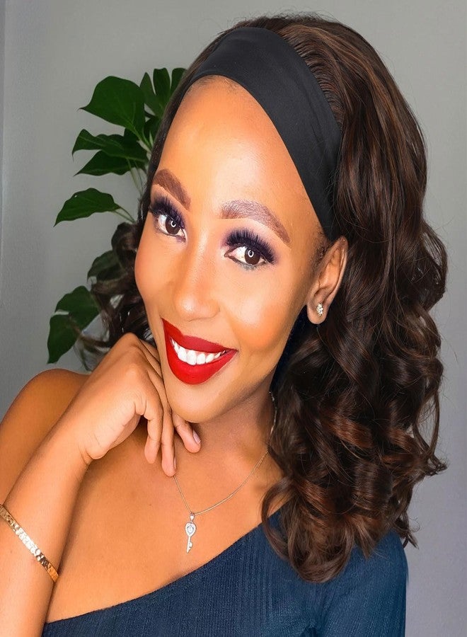 Fancy Hair Loose Wavy Headband Wigs Wear and Go Short Bob Wig Synthetic Shoulder Length Brown Headband Wig for Black Women (Mixed Brown) - Image 1